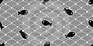 Fish Seamless pattern salmon vector tuna japan wave shark dolphin doodle icon cartoon ocean sea scarf isolated repeat wallpaper ti