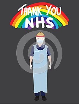Thank you NHS rainbow vector with nurse in personal protective equipment photo