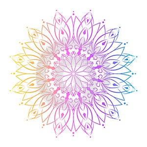Rainbow mandala colorful vector ornament.