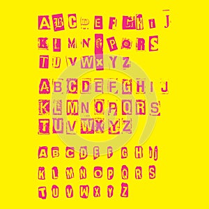 Vector punk rock font set, collection of alphabet fuchsia letters photo