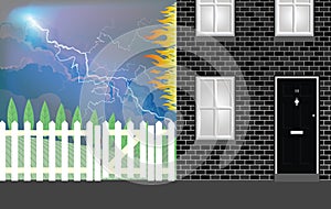 Lightning strike on house