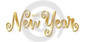 HAPPY NEW YEAR metallic gold brush calligraphy banner with flourishes