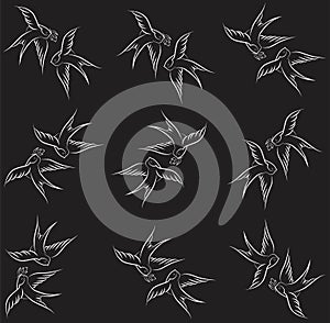 Print Swallow bird, fly, vector illustration