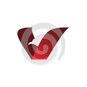 Red colo font letter v eagle head wing logo design photo