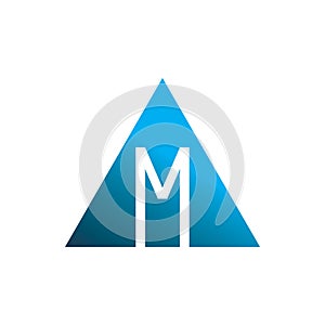 Triangle blue pyramid letter m logo design