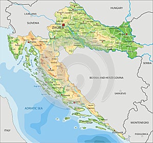 High detailed Croatia physical map with labeling. photo