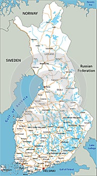 High detailed Finland road map with labeling.