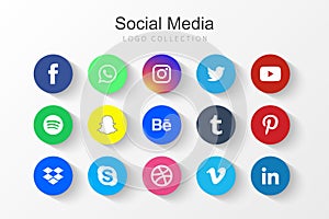 Collection of popular social media icons Facebook Twitter Instagram LinkedIn Pinterest Youtube WhatsApp Snapchat Messenger