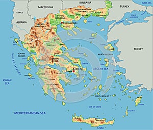 High detailed Greece physical map with labeling. photo