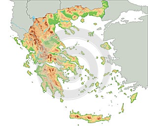 High detailed Greece physical map.