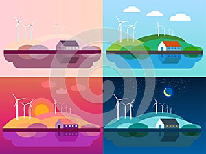 Set of landscapes with a wind farm Vector