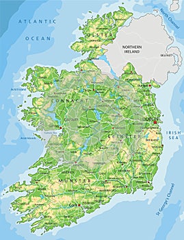 High detailed Ireland physical map with labeling. photo