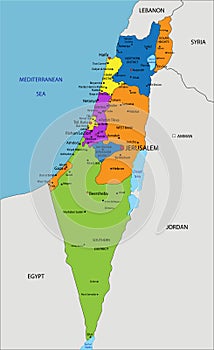 Colorful Israel political map with clearly labeled, separated layers.
