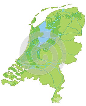 High detailed Netherlands physical map.