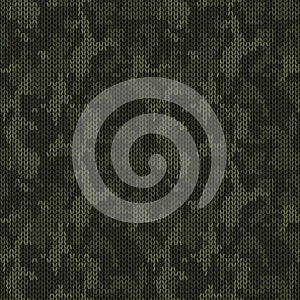 Dark green khaki wool camouflage pattern . Stylish knitted military camo. Seamless texture. Vector photo