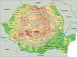 High detailed Romania physical map with labeling. photo