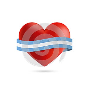 Heart with waving Argentina flag. Vector illustration.