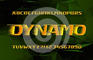 Dynamo alphabet font. High speed effect letters and numbers. Abstract background. photo