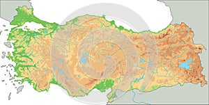 High detailed Turkey physical map.