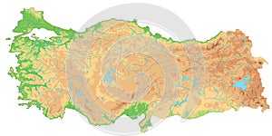 High detailed Turkey physical map.