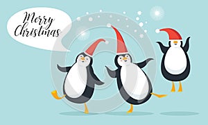 Cute funny pengguins . Christams card,