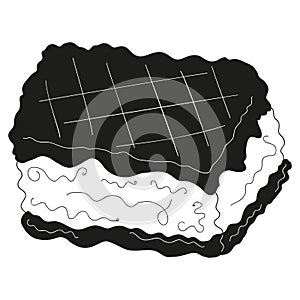 Illustration of a black and white cookie ice cream sandwich. Wafer dessert.