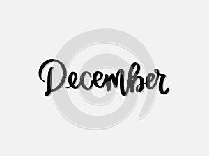 December. Hand written lettering isolated on white background.Vector template for poster, social network, banner, cards.