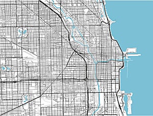 Black and white vector city map of Chicago.
