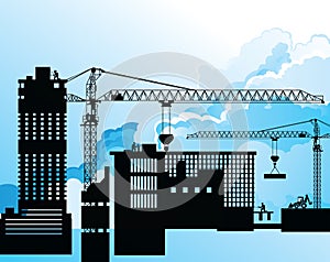 Silhouetted construction site development