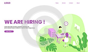 We Are Hiring Landing Page Website With Character Doing Recrutiment Employee