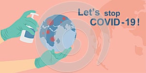 Covid-19 outbreak illustration on a world.