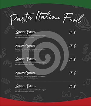 Italian pasta menu template for your restaurant