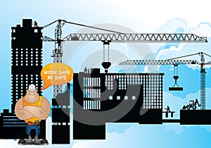 Silhouetted construction site development