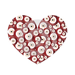 Heart with dark red evil eyes vector - evil eye card