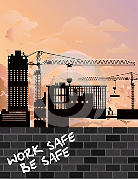 Silhouetted construction site development