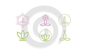 Yoga Logo set abstract Man or woman  sitting Lotus pose meditations photo