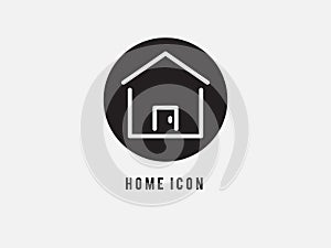 Flat Design Vector Home Icon, Black and White Shape Circle Button. House Symbol Vector Illustration. Isolated Stay Home Sign. Busi