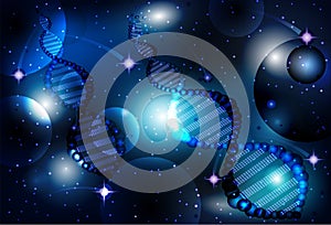 Deoxyribonucleic acid DNA and cosmos sky, vector photo