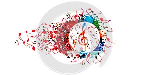 Music colorful background with music notes and G-clef vector illustration design. Artistic music festival poster, live concert, cr