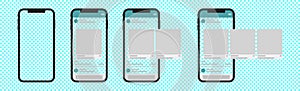 Smartphone with interface carousel post on social network. Vector illustration.