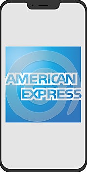 Mobile phone front view display with american express logo