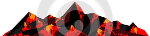 Abstract logo of mountain ranges, volcano with lava landscape, red and black tones. Vector background