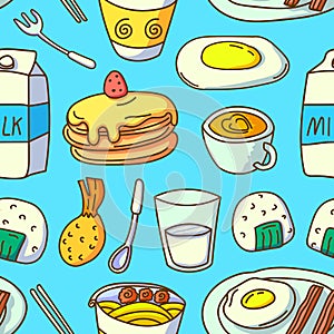 Doodle Breakfast Pattern, Breakfast Illustration, Seamless Pattern, Vector Illustration EPS 10.