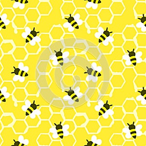 Honey Bees Illustration, Seamless Pattern, Editable, Vector EPS 10.