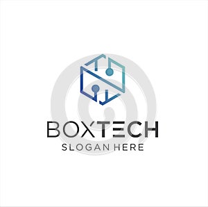 Hexagon Tech Logo Design Stock Vector. Cube Tech Logo Technology Digital Design Template. Box Tech logo Design Icon