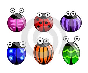 Cute bugs, GUI icons, emoticons on white background