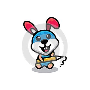 Cute rabbit holding pencil