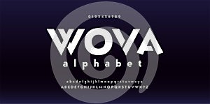 Abstract digital modern font design, trendy alphabet letters and numbers.