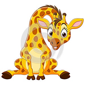 Cartoon Funny baby giraffe sitting photo