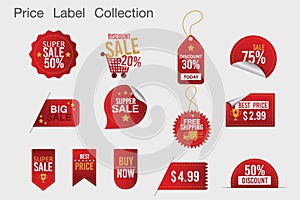 Sale discount specials banner price tag, sticker half off, save percent coupon icon